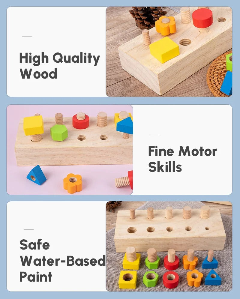 Multifunctional Wooden Bolt Shape Matching Toy - OFunBuds