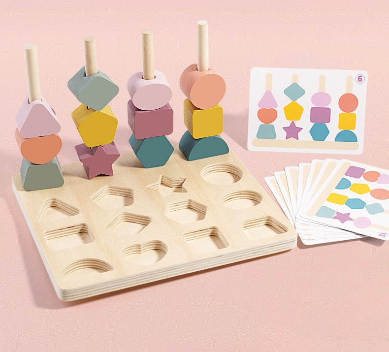 Montessori Wooden Shape Matching and Lacing Toy Set - OFunBuds