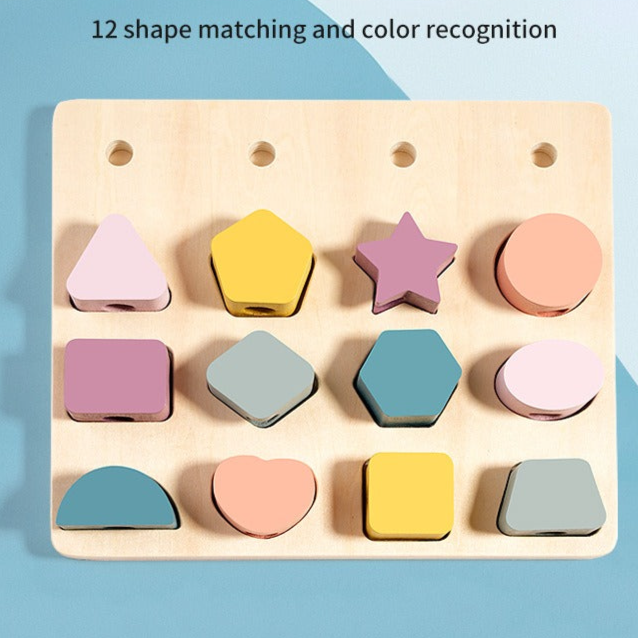 Montessori Wooden Shape Matching and Lacing Toy Set - OFunBuds