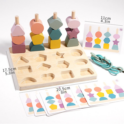 Montessori Wooden Shape Matching and Lacing Toy Set - OFunBuds