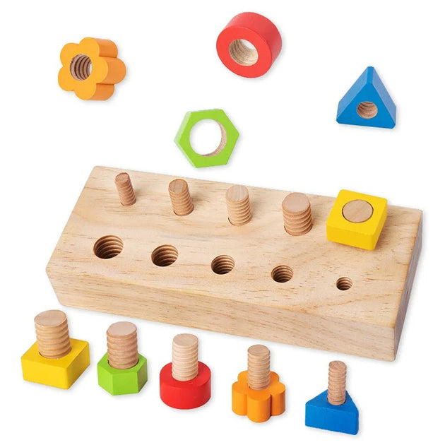 Multifunctional Wooden Bolt Shape Matching Toy - OFunBuds