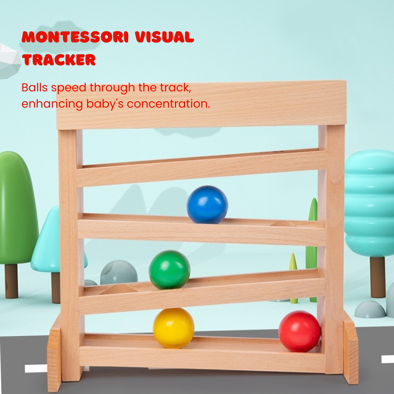 Montessori Visual Tracking Toy - Wooden Ball Tracker - OFunBuds