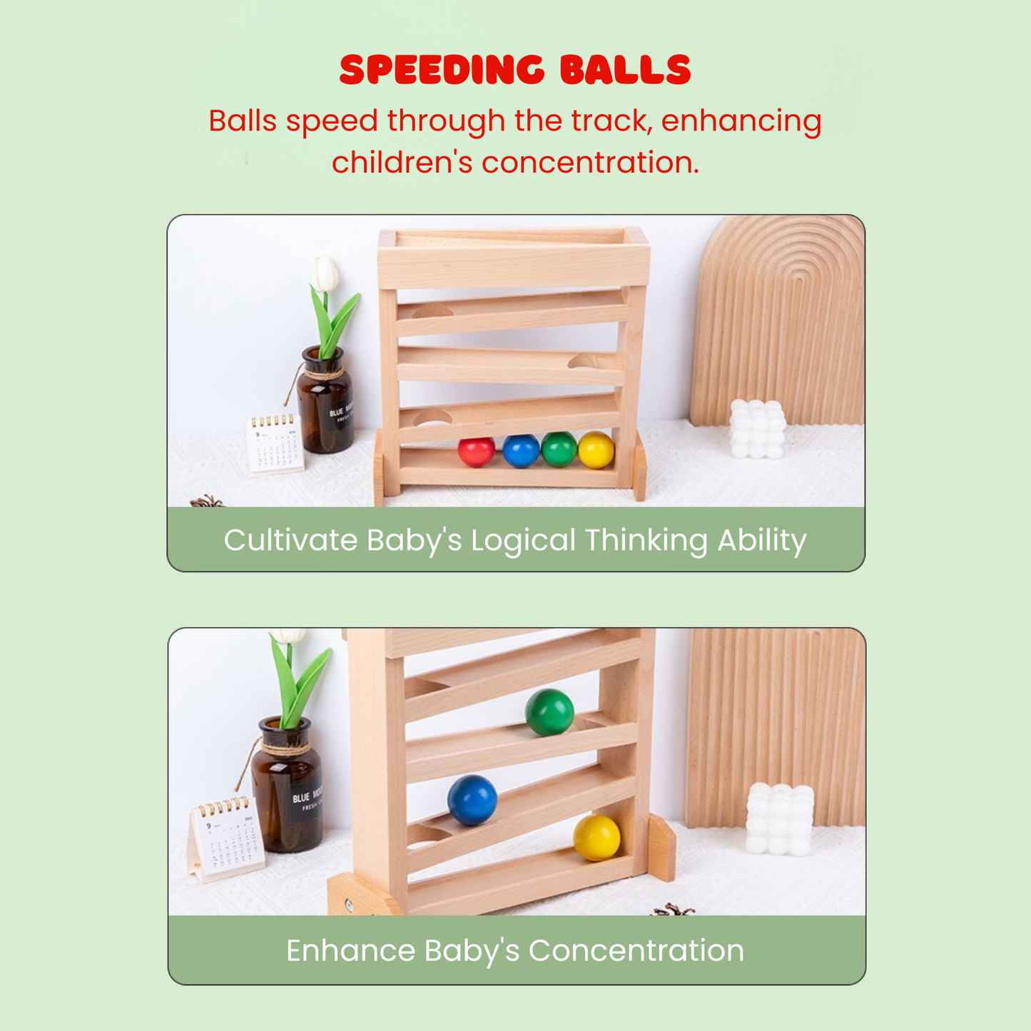 Montessori Visual Tracking Toy - Wooden Ball Tracker - OFunBuds