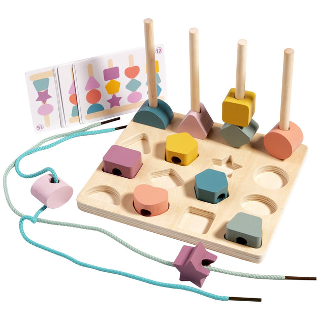 Montessori Wooden Shape Matching and Lacing Toy Set - OFunBuds