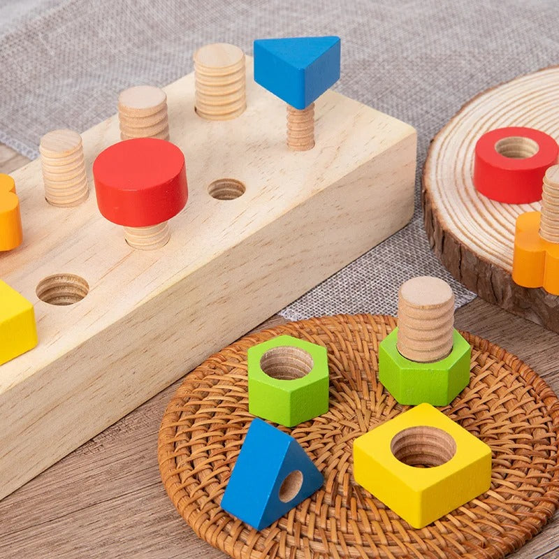 Multifunctional Wooden Bolt Shape Matching Toy - OFunBuds