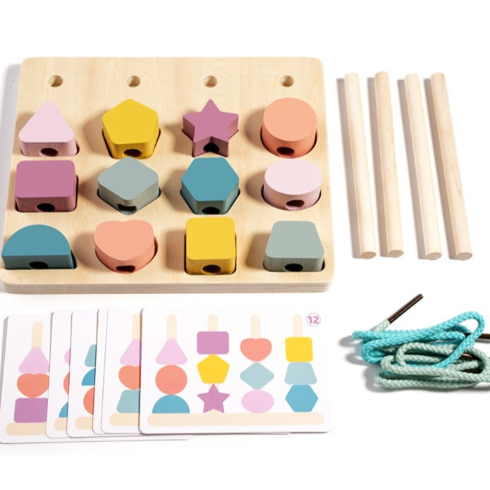 Montessori Wooden Shape Matching and Lacing Toy Set - OFunBuds