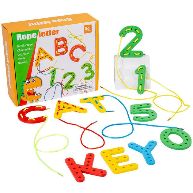 Montessori Alphabet & Number Threading Blocks - OFunBuds