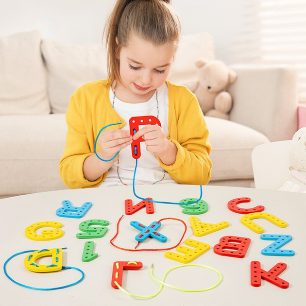 Montessori Alphabet & Number Threading Blocks - OFunBuds